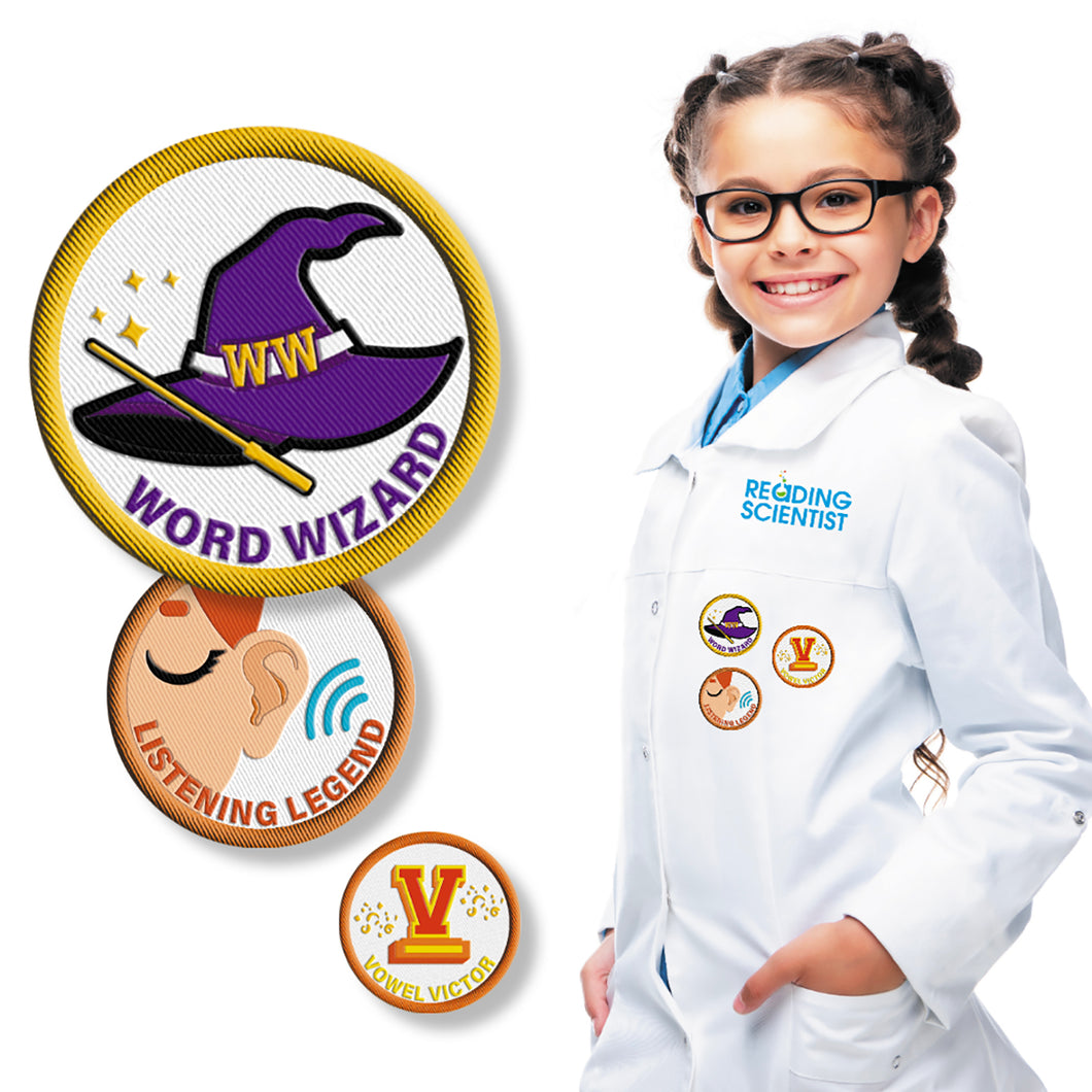 Reading Scientist Lab Coats and Achievement Patches (Set of 20)